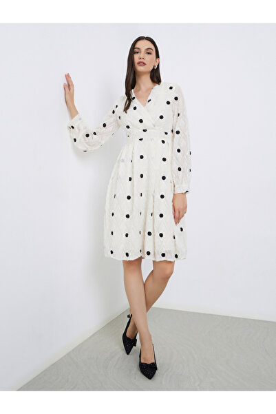 Take Two By Styli Polka Dot Frayed Knee Length Dress