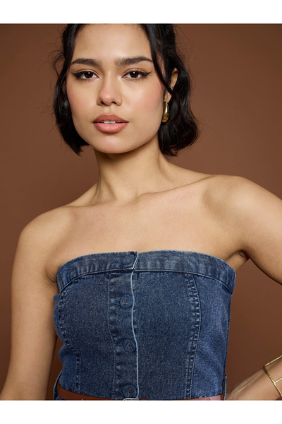 Sassafras By Styli Blue Washed Denim Midi Dress