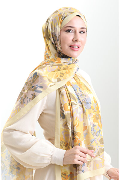 sefamerve Hanzade Fransız İpeği Şal 70329-10 Sarı Gri