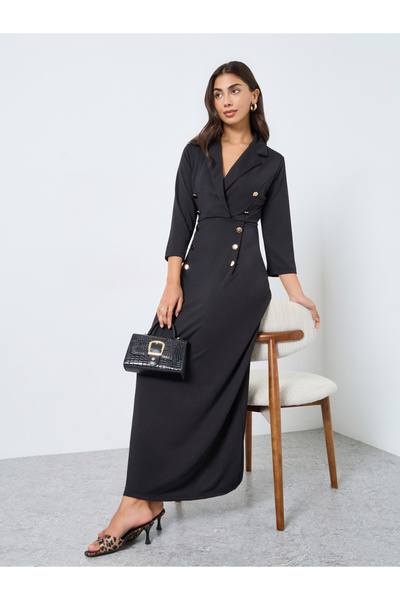 Styli Black Buttoned Blazer Maxi Dress