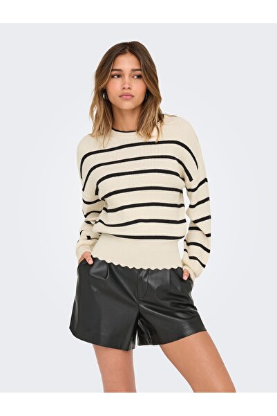 ONLY Onlibi Ls O-Neck Knt Noos Women's Sweater 15279935 Stripes:Whitecap Gray Mel/Black