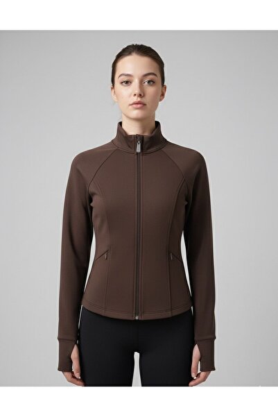 Ceyda Nur Örkcü Kadın Fermuarlı Slim Fit Spor Üst - Parmak Detaylı