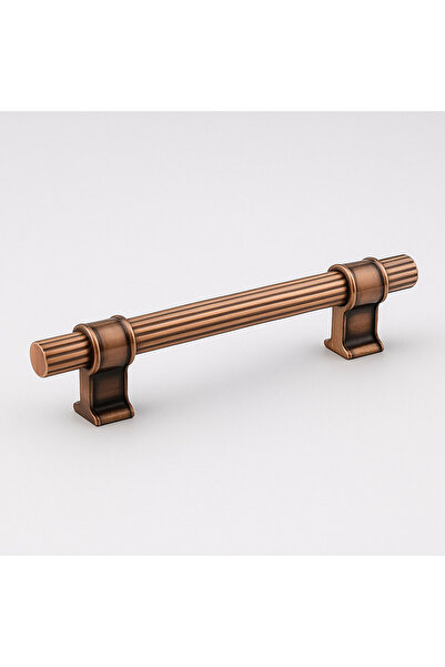 Badem10 Mâner pentru ușă dulap, sertar, mobilier, din metal cupru antic, cu dungi Hisar, 128 mm, mâner durabil