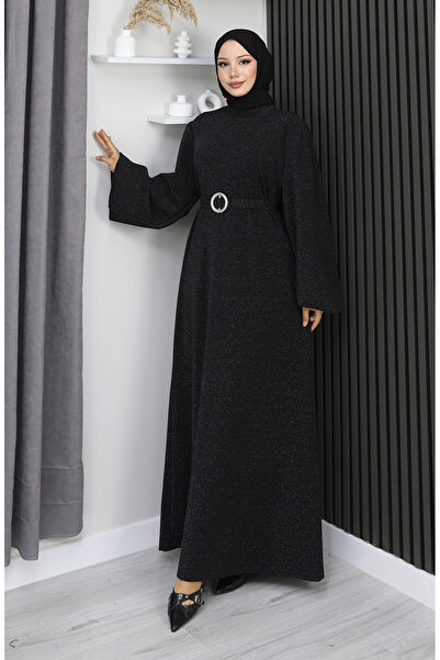 sefamerve Scuba Fabric Glitter Evening Dress 0207-01 Black