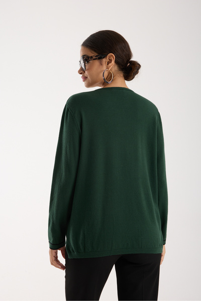 Moda Days Women's Khaki Contrast Piped and Side Slit V-Neck Knitwear Blouse