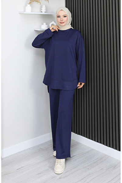 sefamerve Premium υφασμάτινο παντελόνι τουνίκ διπλό σετ 2164-04 Navy Blue
