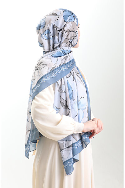 sefamerve Σάλι από γαλλικό μετάξι Hanzade 70330-01 Γκρι Μπεζ