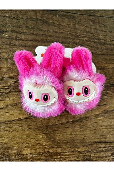 gülümse gel Kız Çocuk Labbubu 2'li Peluş Pelüş Lastik Lastikli Toka Seti