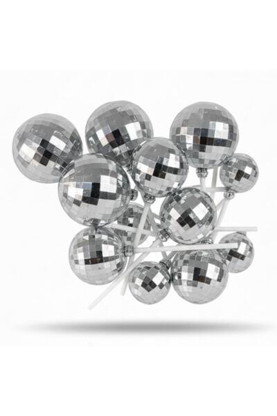 EFE PASTACILIK زينة الكيك على شكل كرة ديسكو فضية - زخرفة تزيينية على الكيك وا...