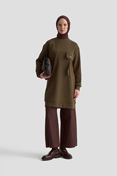 Armine Omuz Çapraz Fermuar Detaylı Tunik - Haki