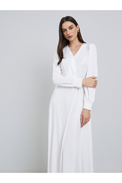 Styli White Balloon Sleeve A-Line Maxi Dress