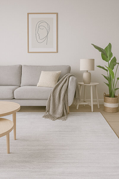 Ayduran Halı Classi C0004A Krem Gri Dokuma Kaymaz Taban Saçaklı Salon Mutfak ...