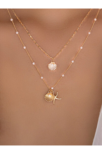 Take Two By Styli Set of 2 - Faux Pearl Shell Decor Necklace