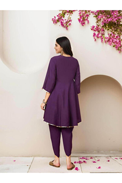 Ishin By Styli Purple Cotton Kurta with Pants Set