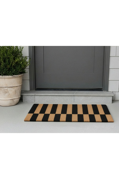 Etnik Dekor Digital Printing Door Mat Black Striped