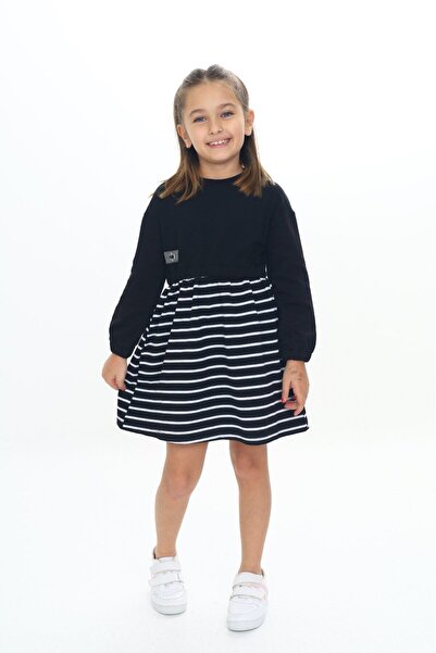 Toontoy فستان مخطط بأكمام طويلة وياقة دائرية للفتيات مطبوع من ريلاكس فيت - أل...