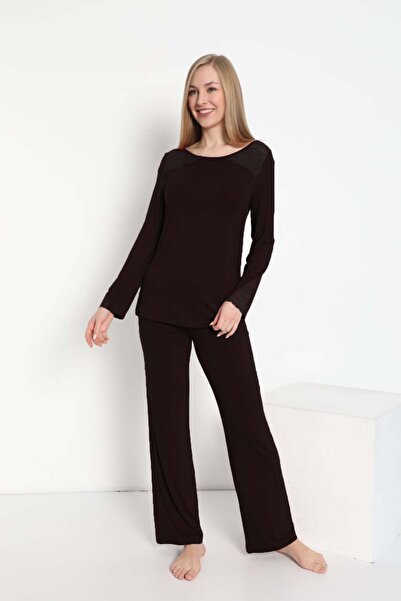 CONFEO 840-538 Lace Detailed Crew Neck Pajama Set