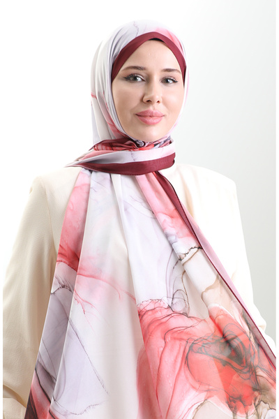 sefamerve Hanzade Fransız İpeği Şal 70328-10 Bordo Mercan