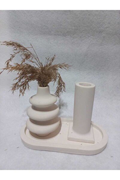 emilysamy Decorative 3 Piece Vase Set with Plates White