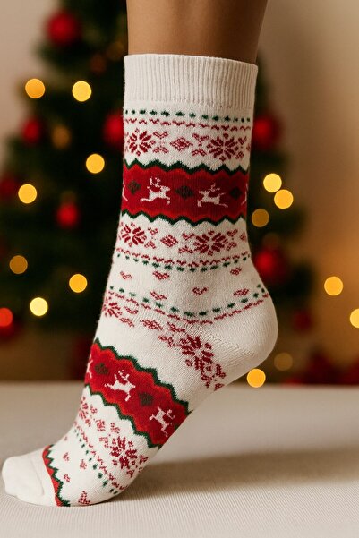 Plus Scorpion Women's Christmas Towel Patterned Socks – Cotton, Thick and Warm Christmas Themed Single Socks