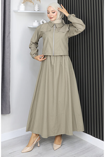 sefamerve Jacket Skirt Two-Piece Set 0184-04 Khaki