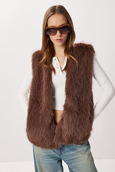Lovelyİstanbul Faux Fur Vest Lfg0170 Brown