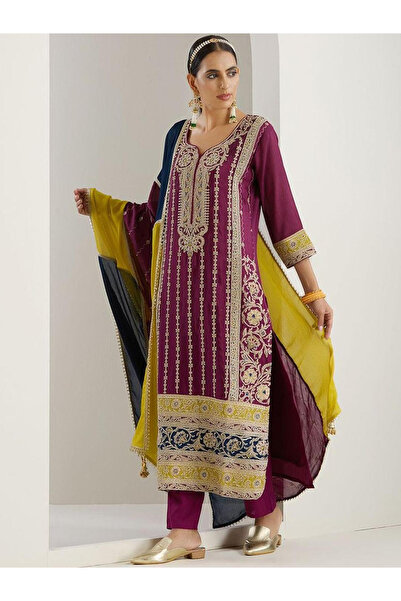 Ishin By Styli Purple Kurta with Pant and Dupatta Set