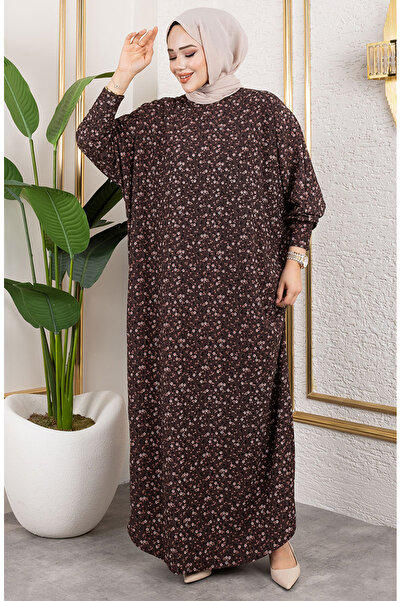 sefamerve Patterned Wrinkled Dress 7137-01 Brown