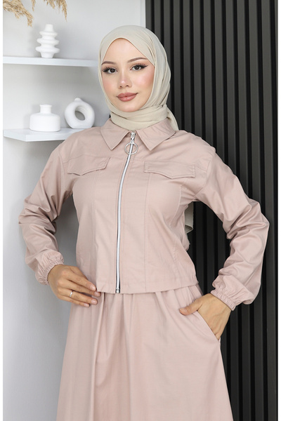 sefamerve Jacket Skirt Two-Piece Set 0184-02 Beige