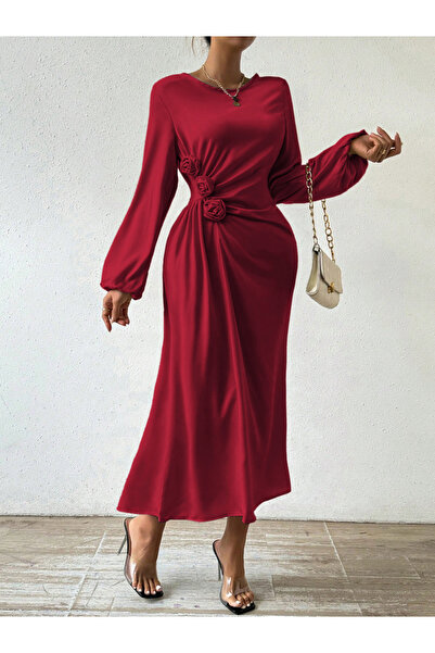 Take Two By Styli Floral Detail Balloon Sleeve Midi Dress