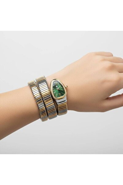 GLAMORA Two-tone green zircon wind-up watch with a luxurious box