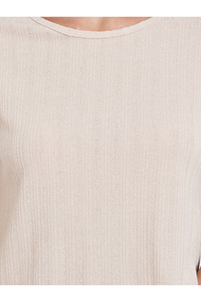 Styli Beige Knit Textured Top and Long Pyjama Set