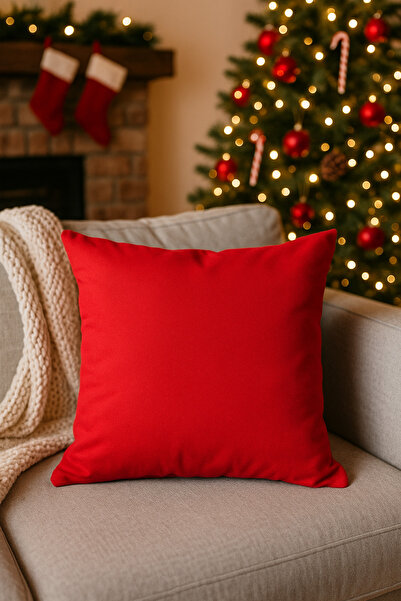 Uğur Home Ev Tekstili Christmas Themed Plain Red Decorative Throw Pillow Cover 43X43 cm - Cover Only - Solid Color