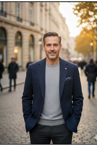 güncüoğlu 4 Drop Very Thick Fabric Navy Blue Double Slit Men's Winter Single Jacket