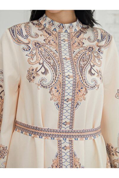 Take Two By Styli Printed Embellished High Neck Long Sleeve Jalabiya