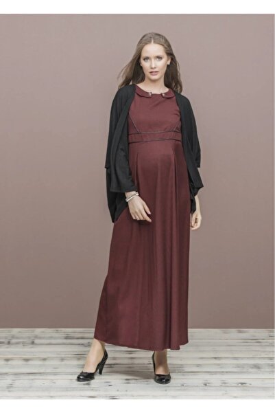 Desen Hamile Giyim Long Pregnant Dress with Leather Piping Detail