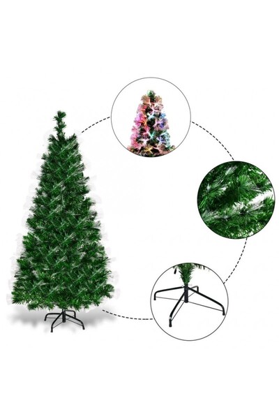 PROCART Artificial Christmas tree, multi-colored fiber optic, height 180 cm, metal support