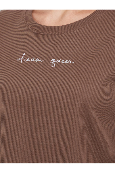 Styli Brown Ribbed T-Shirt and Long Pyjama Set