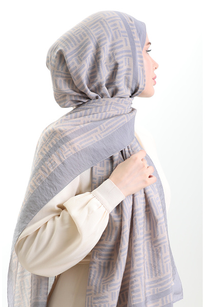 sefamerve Karaca Natural Fiber Shawl 82008-03 Beige Gray