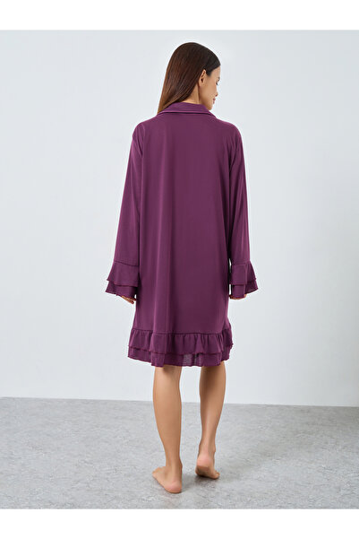 Styli Contrast Piping Ruffle Detail Nightshirt Dress