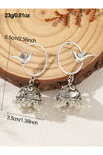 Take Two By Styli Silver Bird Decor Bell Shape Jhumka Earrings