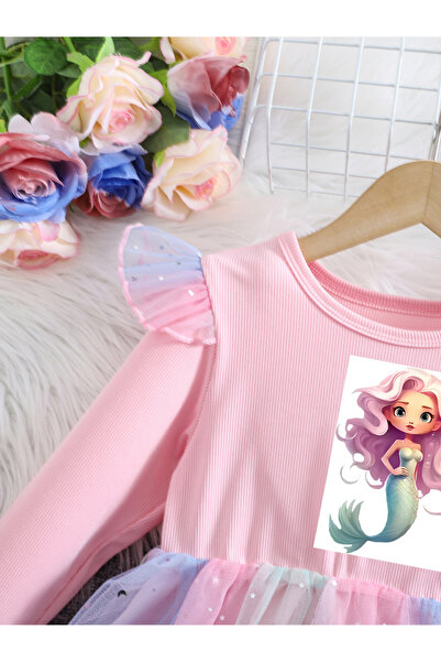 Take Two By Styli Graphic Print Ruffle Detail Mesh Hem Dress