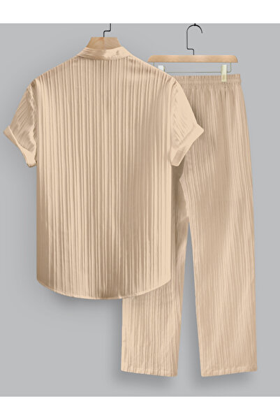 Take Two By Styli Men Beige Textured Shirt and Pants Co-Ords