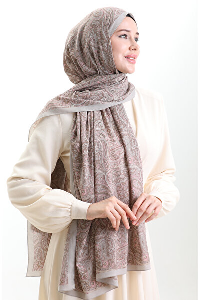 sefamerve Karaca Patterned Mio Shawl 82011-02 Gray Powder