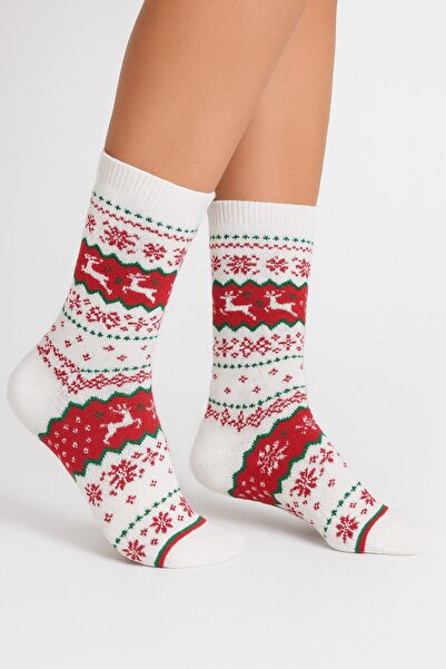 Plus Scorpion Women's Christmas Towel Patterned Socks – Cotton, Thick and Warm Christmas Themed Single Socks