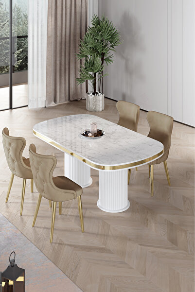 Canisa Galya Serisi Lak Panel 90x168 Sabit Beyaz Mermer Desen Mutfak Masa Tak...