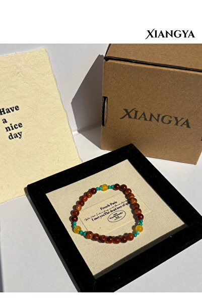 XIANGYA Sandalwood Bracelet with Amber and Green Stone Accents – Natural Beaded Jewelry for Women