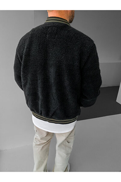 NO1 KONSEPT Μαύρο βελούδινο μπουφάν κολλεγίου με φερμουάρ