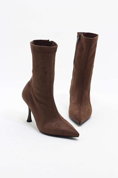 lizel LZ057 SÜET KAHVE RENK İNCE TOPUKLU STREÇ KADIN BOT