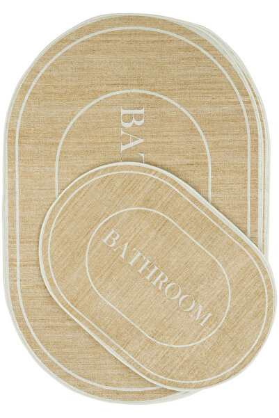Sisal Halı Armasi Καφέ Οβάλ Χαλάκι Μπάνιου Ψηφιακή Εκτύπωση Πλένεται Αντιολισθητικό Σετ Χαλάκι Μπάνιου Διπλό 40x60 60x100